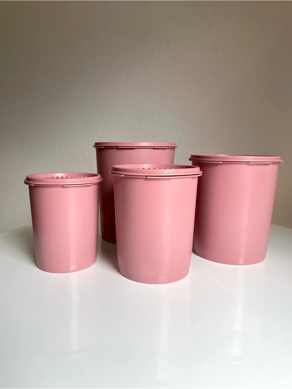 Vintage 80s Tupperware Servalier Canister Set of 4, Dusty Rose